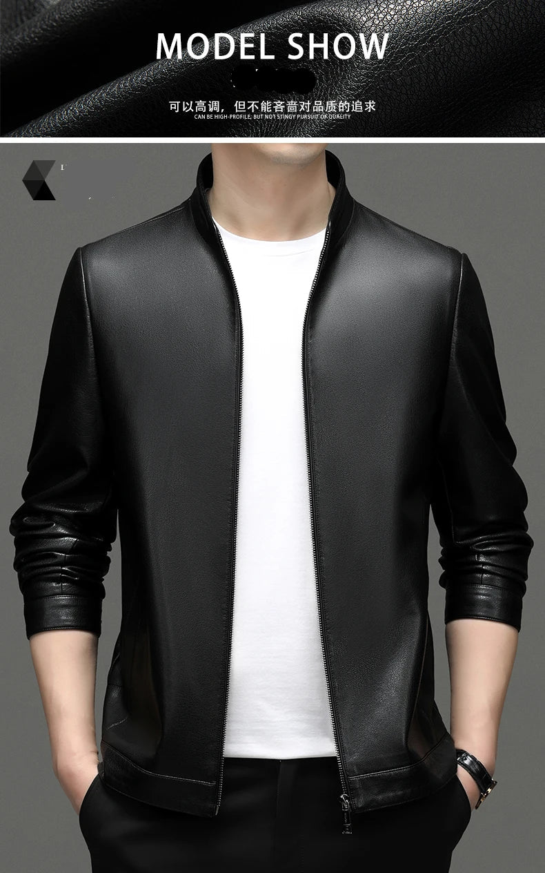 KK BRAND Premium Leather Stand Collar Men's Jacket – Smart Fit Casual Style 2025