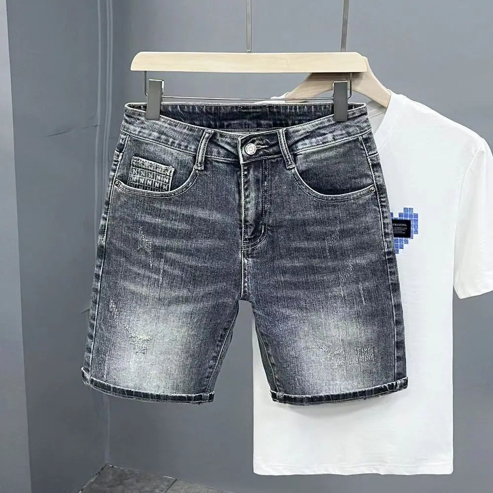 KK BRAND Men's Designer Denim Shorts – Trendy, Stretchy, and Perfect for Summer