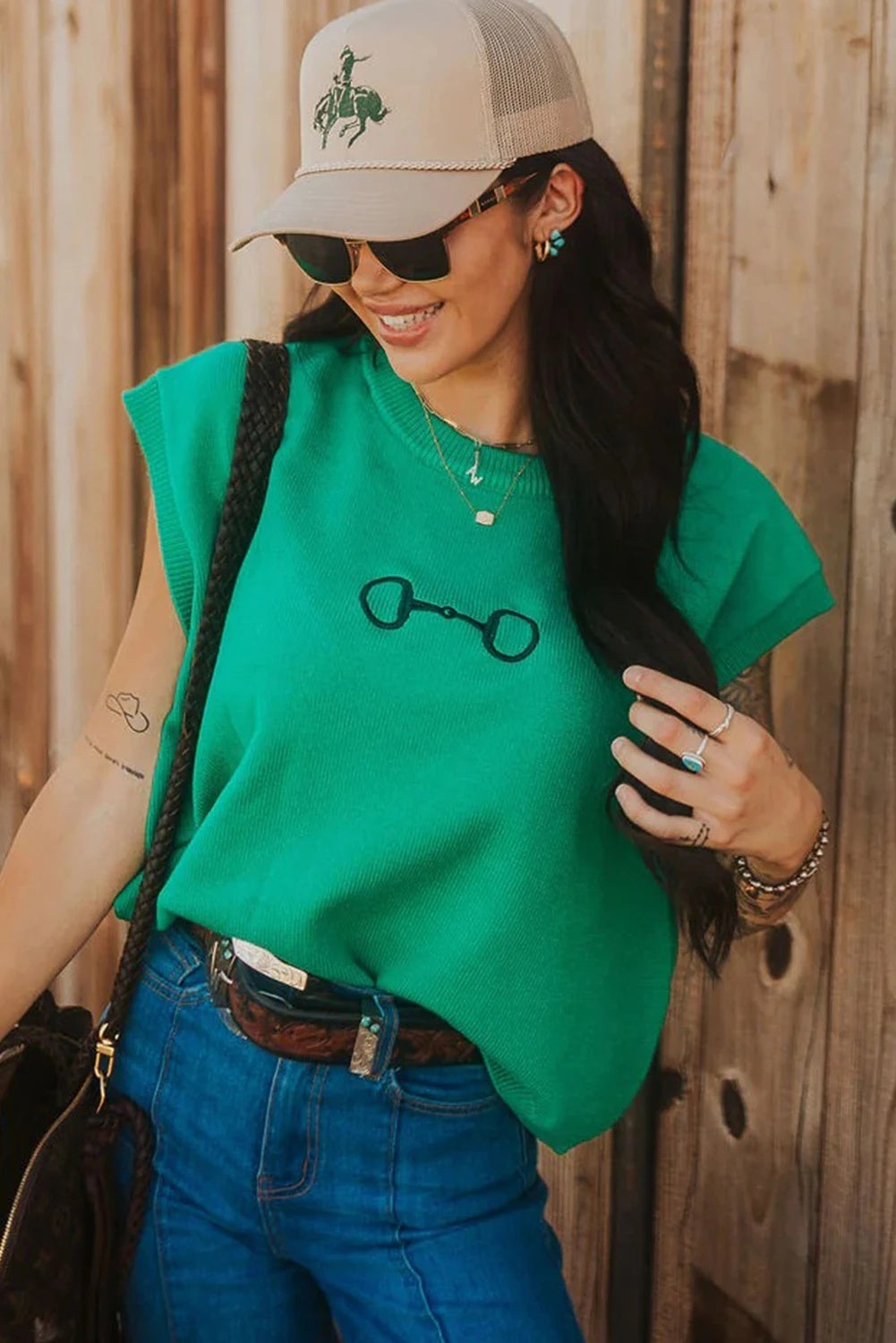 Bright Green T.SHIRT Embroidery Loose With Short Sleeves