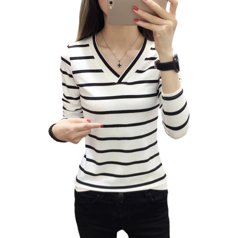 GIRLS V-neck Long Sleeve CONTRAST LINES T.SHIRT