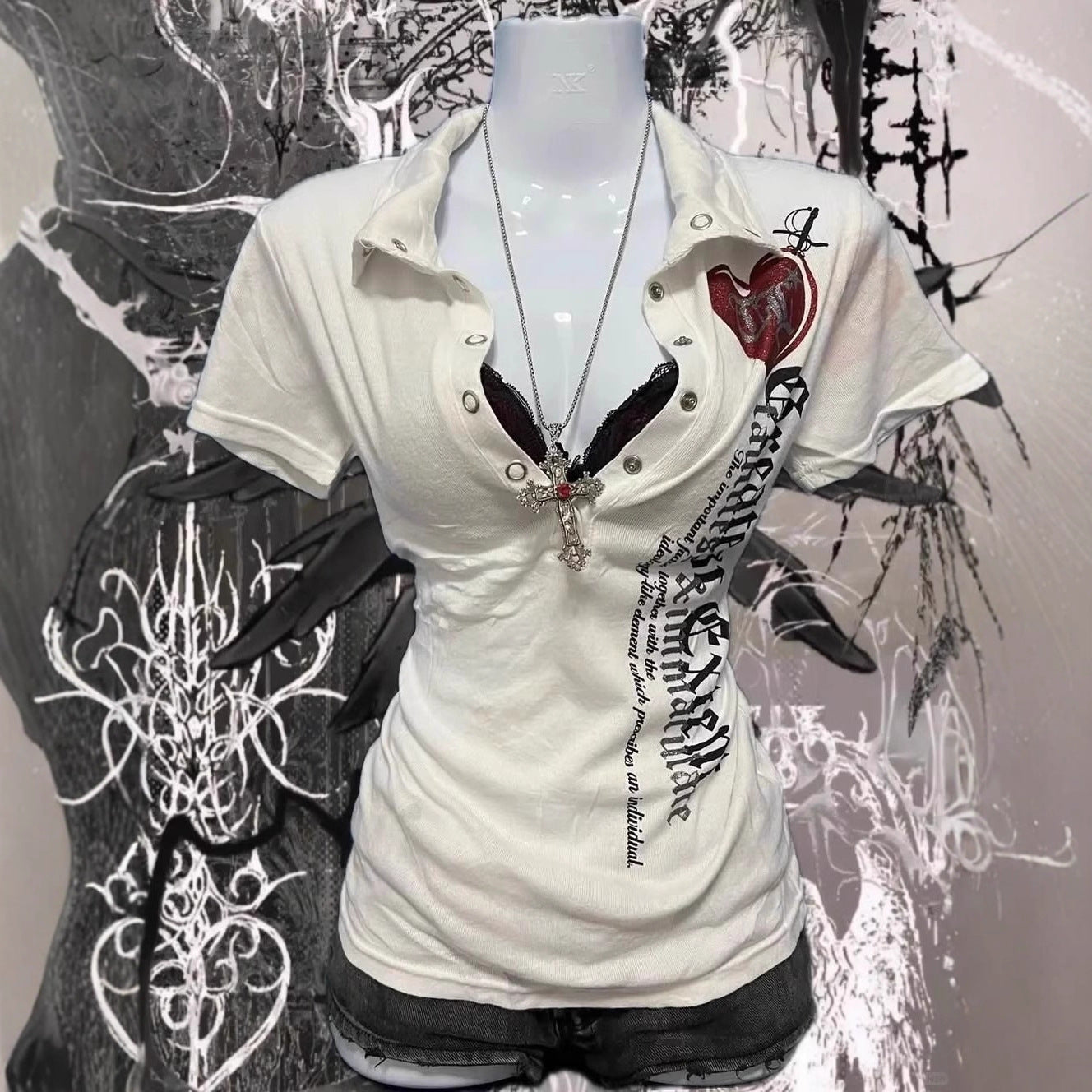 Retro Spicy Girl Printed Short-sleeved T-shirt Slim Fit Slimming