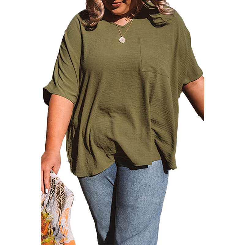 T-shirt For Women Solid Color Large Size Short Sleeve