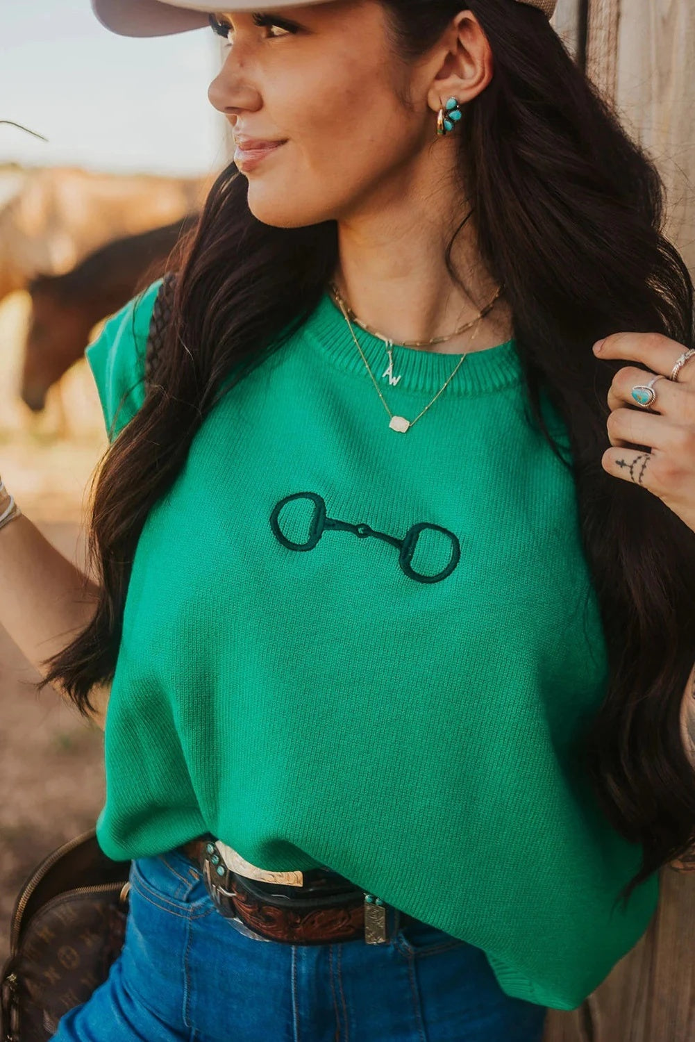 Bright Green T.SHIRT Embroidery Loose With Short Sleeves