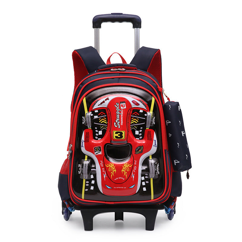 Trolley Primary School Waterproof 3D Car Detachable Burden Reduction Children Backpack