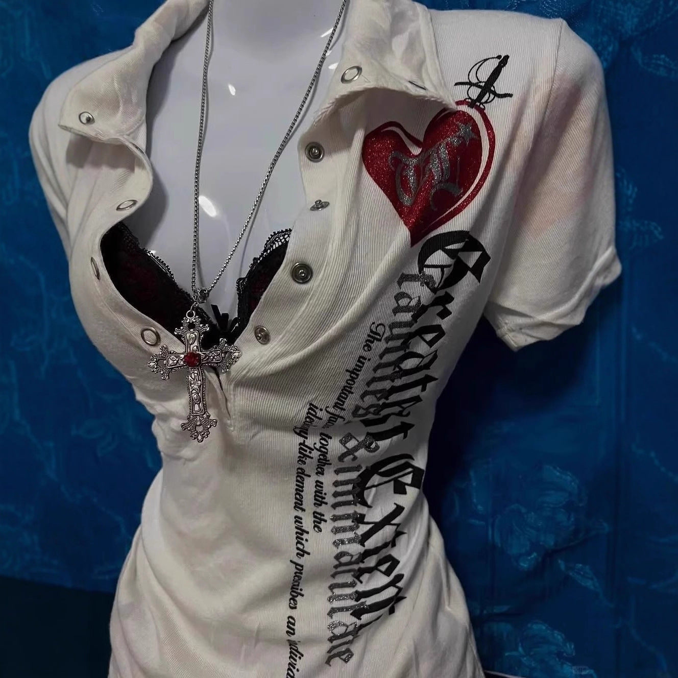 Retro Spicy Girl Printed Short-sleeved T-shirt Slim Fit Slimming