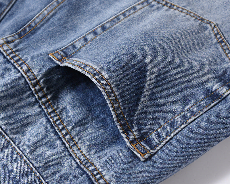 Patchwork Worn Cat Whiskers Denim Beggar Pants