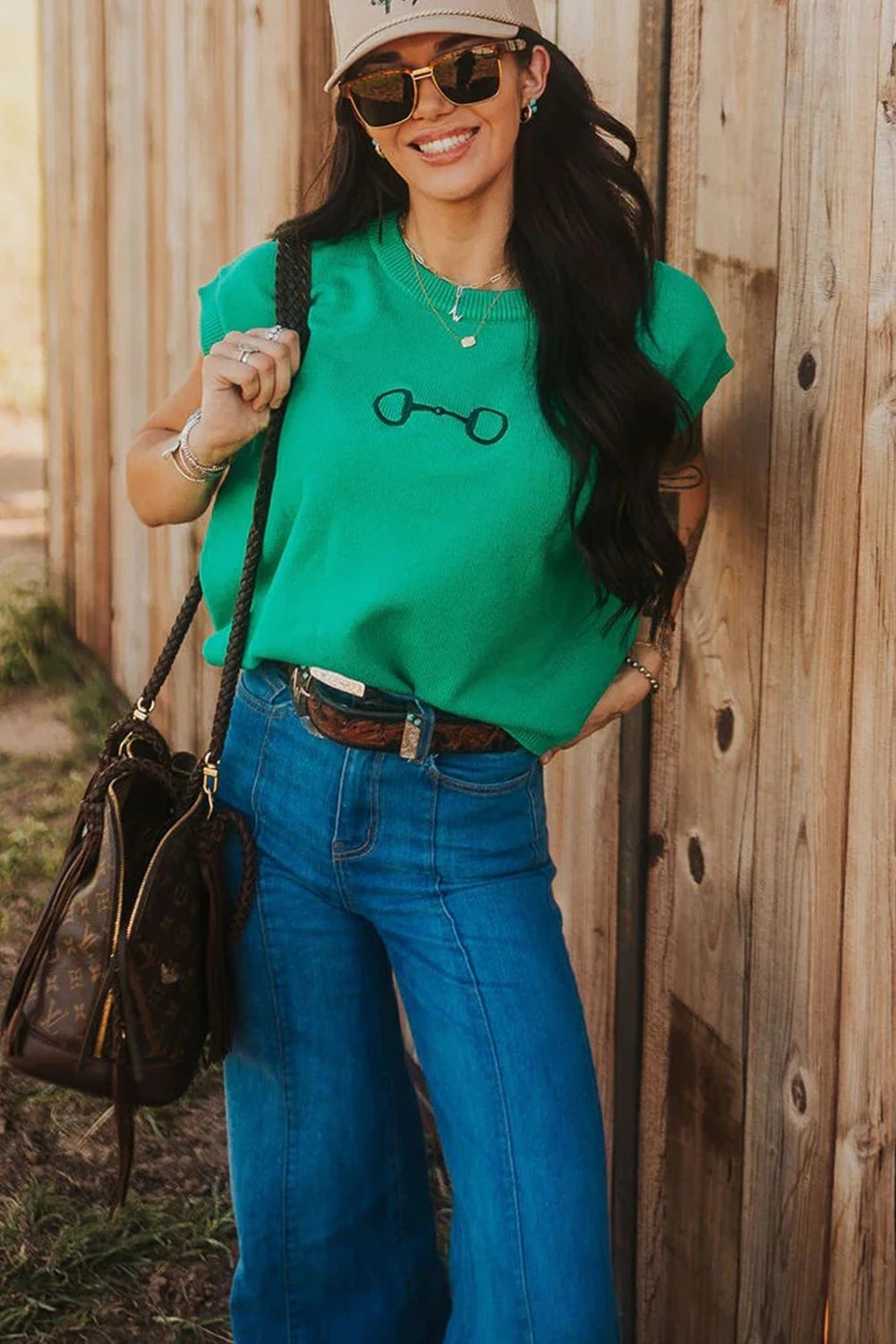 Bright Green T.SHIRT Embroidery Loose With Short Sleeves